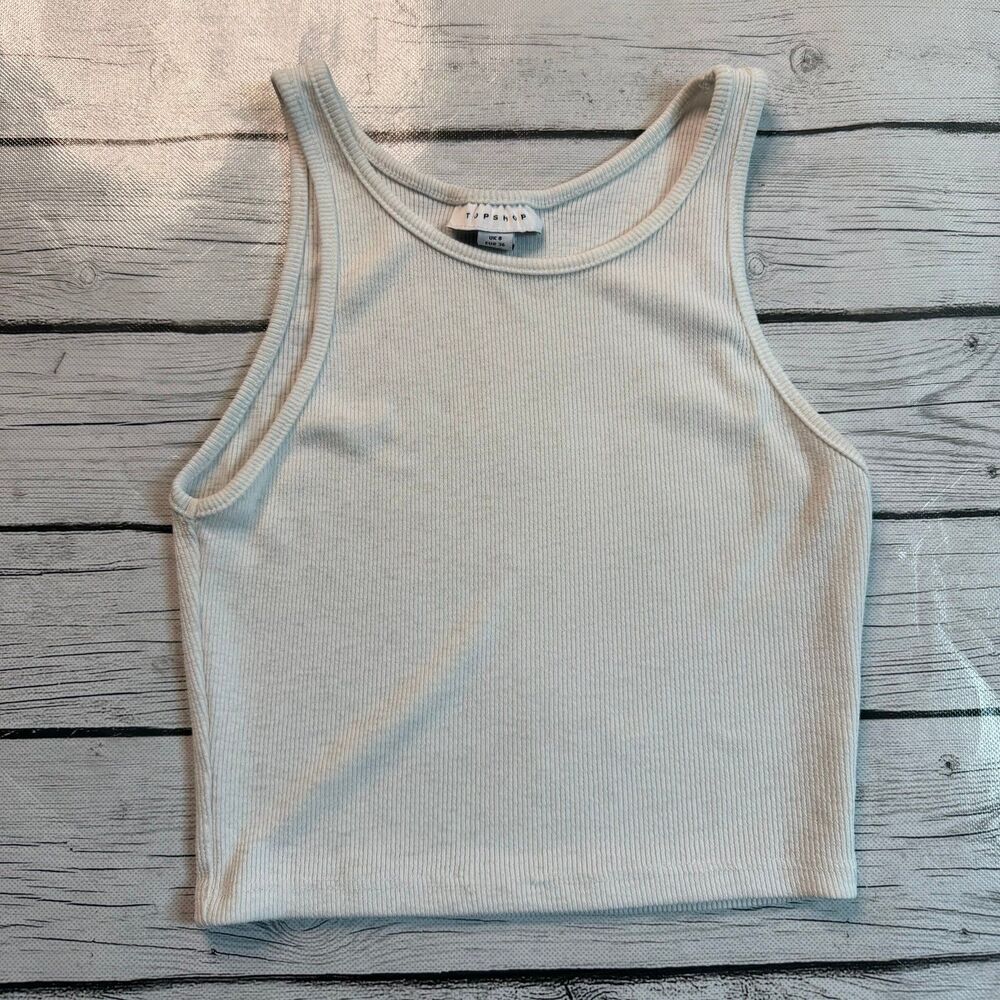 Topshop White Ribbed Racerback Cropped Tank Top